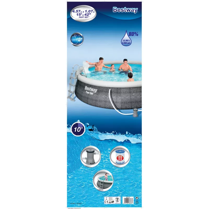 Bestway 57372 virszemes baseins Piepūšamais baseins Apaļš 12362 L Pelēks