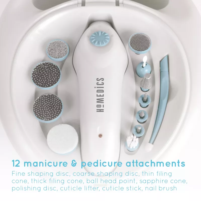 Manikīra un pedikīra piederumu komplekts HoMedics MAN-3023A-EU, 2 uzgaļi, plastmasa, zila balta