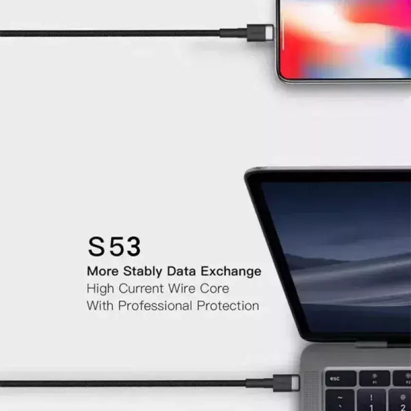 USB-C uz USB-C kabelis Orsen S53, 1 m, 3 A, sarkans