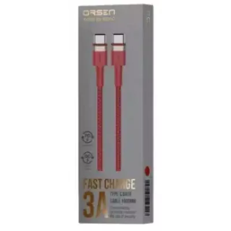 USB-C uz USB-C kabelis Orsen S53, 1 m, 3 A, sarkans