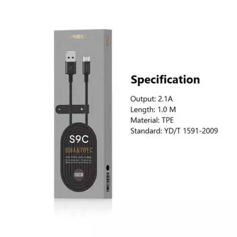 USB A uz USB-C kabelis Orsen S9C 1 m, 2.1 A, melns