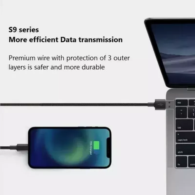 USB A uz USB-C kabelis Orsen S9C 1 m, 2.1 A, melns
