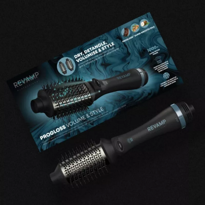 Revamp Progloss Volume & Style Hot Brush Style Hot air brush Warm Melns 1000 W 3 m