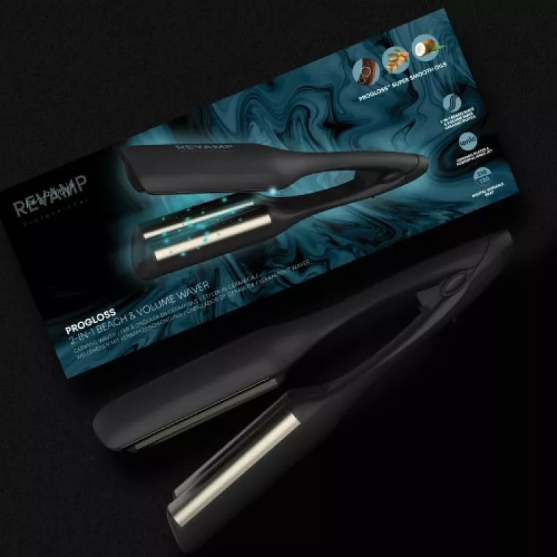 Revamp Progloss 2-in-1 Beach & Volume Waver lokšķēres Silts Melns 3 m
