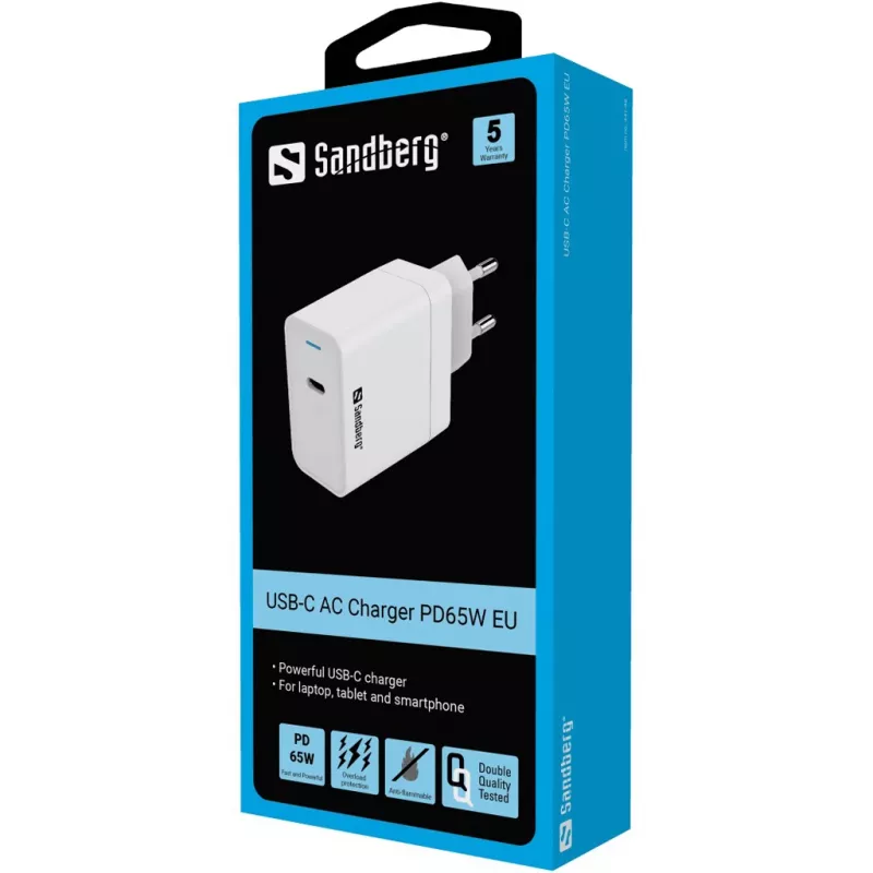AC lādētājs Sandberg USB-C PD65W EU iekštelpām universāls balts