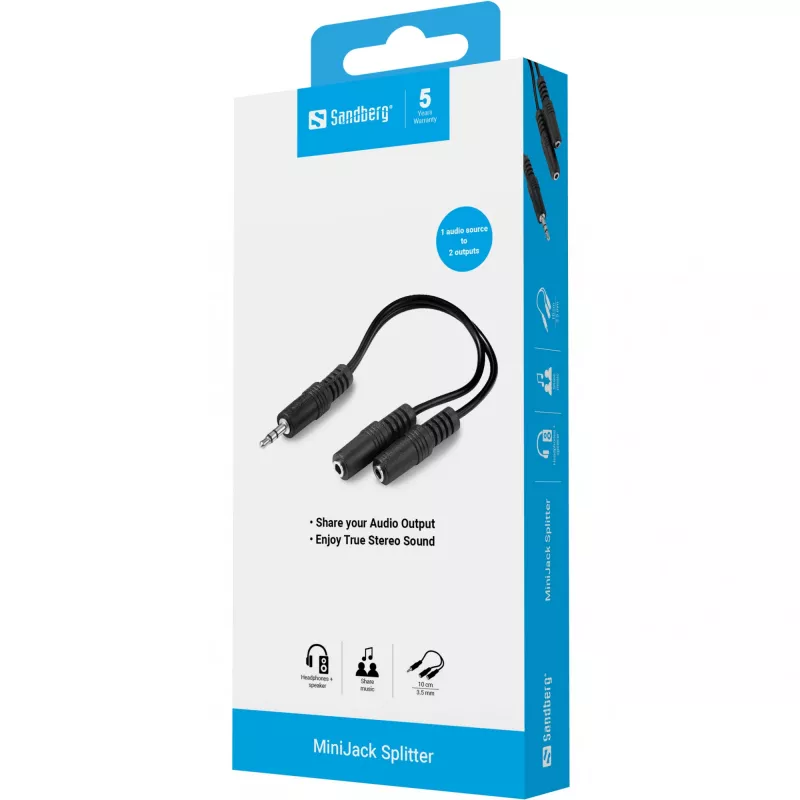 Audio sadalītājs Sandberg MiniJack 1->2 502-16