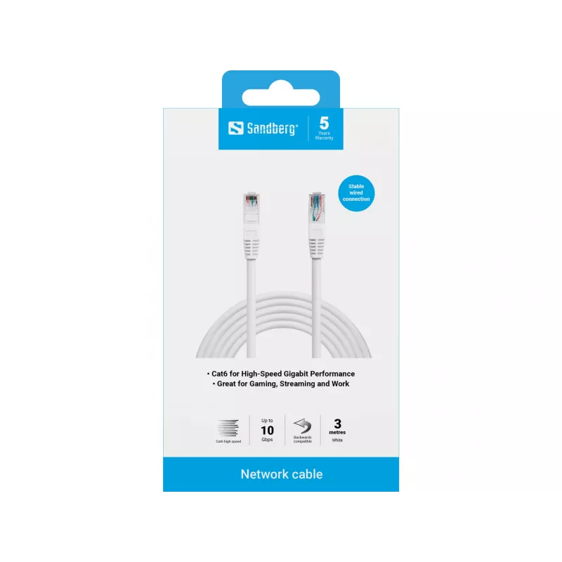 Tīkla kabelis Sandberg tīkla kabelis UTP Cat6 RJ-45 3 m Balts