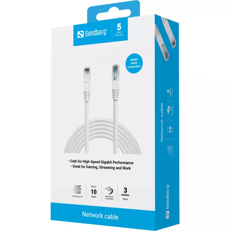 Tīkla kabelis Sandberg tīkla kabelis UTP Cat6 RJ-45 3 m Balts