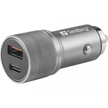 Sandberg automašīnas lādētājs 1xQC3.0+1xUSB-C 48W, Auto, Cigarešu pieslēgvieta, 12 V, Metālisks