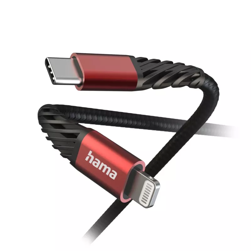 Hama Extreme Lightning to USB C kabelis 1,5 m 3 A melns/sarkans