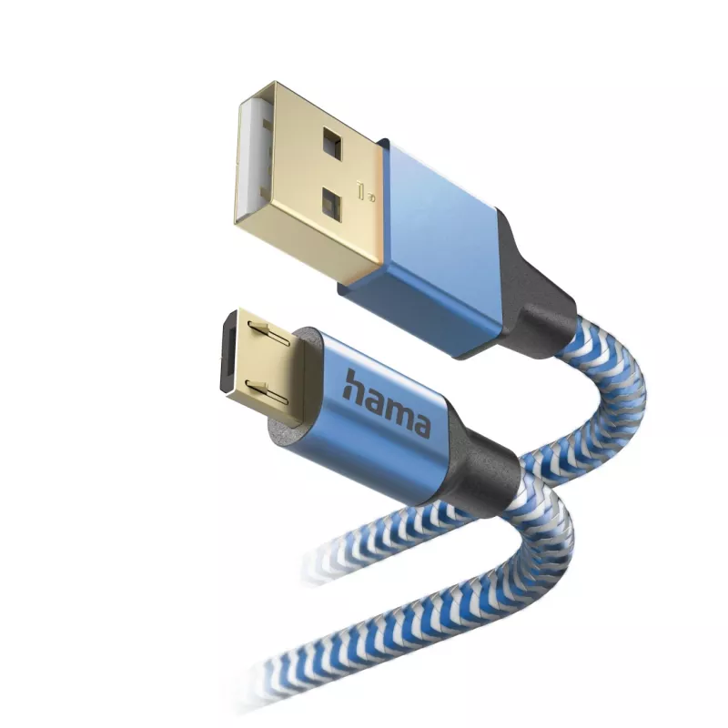 Hama Reflective USB kabelis USB 2.0 1,5 m USB A Micro-USB B zils