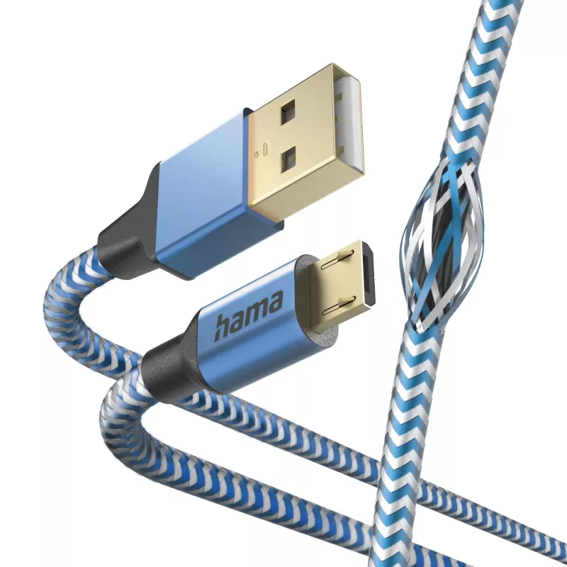 Hama Reflective USB kabelis USB 2.0 1,5 m USB A Micro-USB B zils