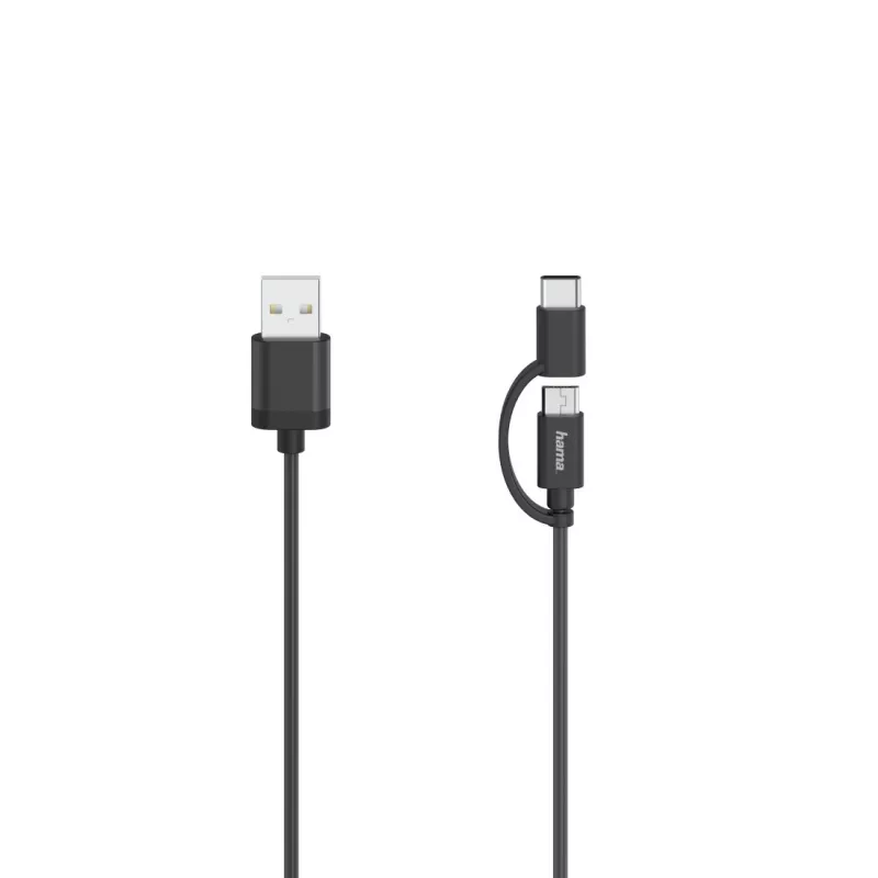 Hama 00200616 USB kabelis USB 2.0 0,75 m USB A USB C/Micro-USB A melns