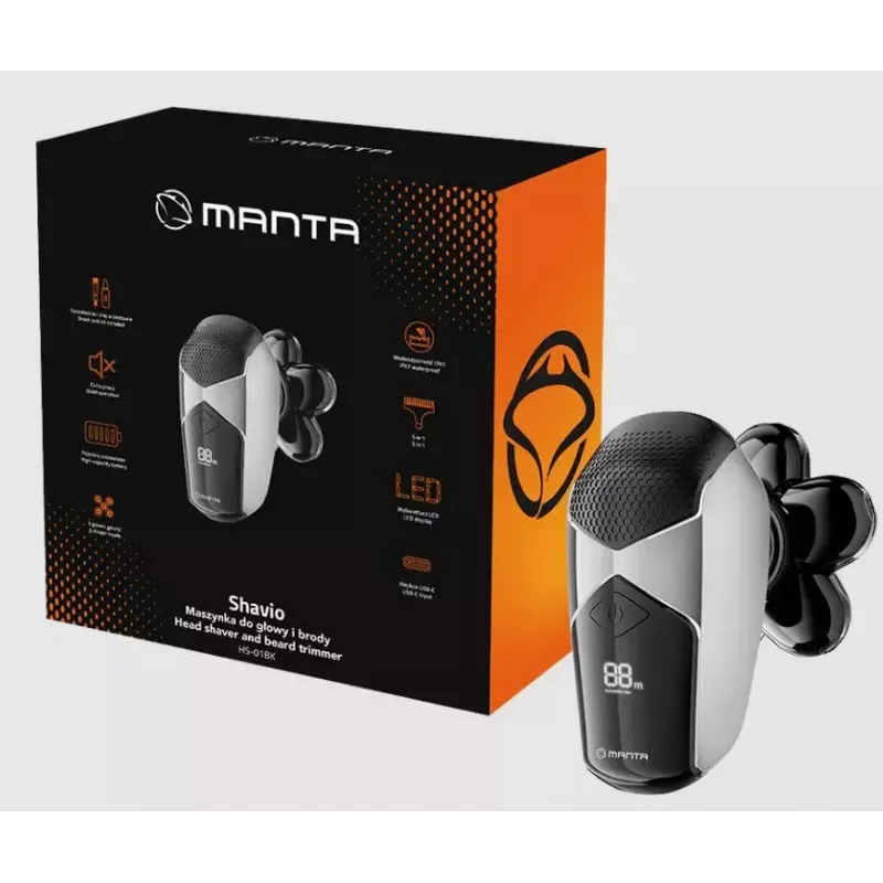 Manta HS-01BK Shavio galvas un bārdas skuvekļa komplekts, melns/hromēts