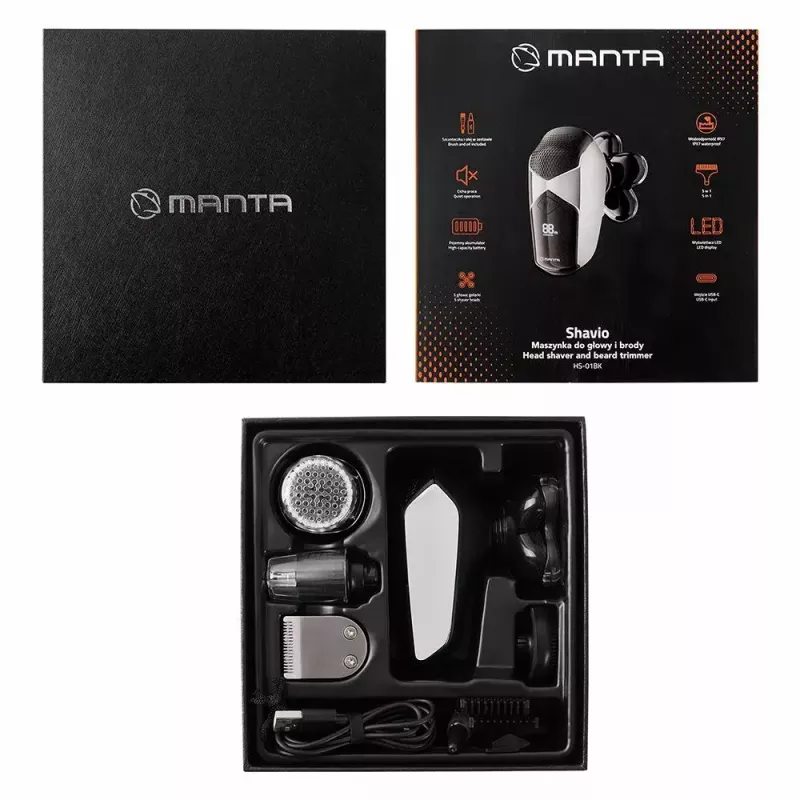 Manta HS-01BK Shavio galvas un bārdas skuvekļa komplekts, melns/hromēts