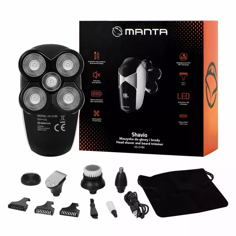 Manta HS-01BK Shavio galvas un bārdas skuvekļa komplekts, melns/hromēts