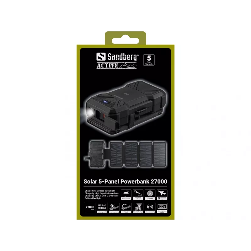 Portable Power Bank Sandberg Solar 5-Panel 27000 mAh