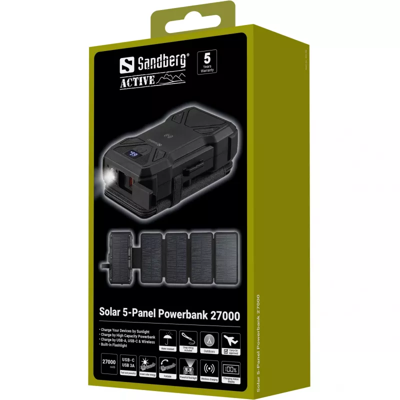 Portable Power Bank Sandberg Solar 5-Panel 27000 mAh