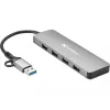 Sandberg USB-C/A uz 4xUSB 3.0 centrmezgls, alumīnija, 5000 Mbit/s