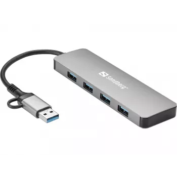 Sandberg USB-C/A uz 4xUSB 3.0 centrmezgls, alumīnija, 5000 Mbit/s
