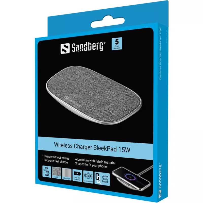 Sandberg Wireless Charger SleekPad 15W iekštelpām USB universāls bezvadu lādētājs