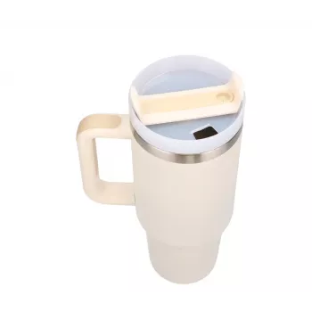 Ceļojumu krūze Extralink Melns Forest 1200 ml smilškrāsas — termokrūze ar salmiņu un rokturi