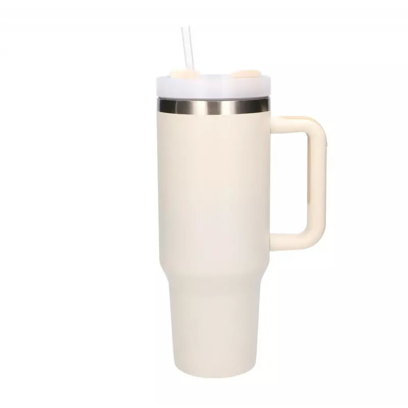 Ceļojumu krūze Extralink Melns Forest 1200 ml smilškrāsas — termokrūze ar salmiņu un rokturi