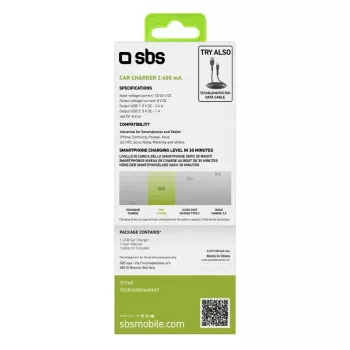 Auto lādētājs SBS Mobile TECR2USB24AFAST — Auto USB lādētājs, cigarešu piesmēķētāja strāva, universāls, melns