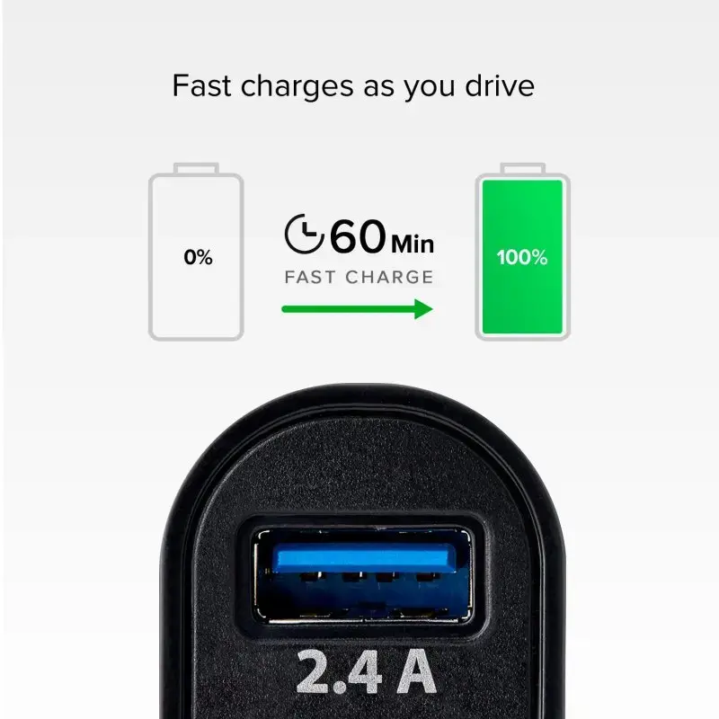 Auto lādētājs SBS Mobile TECR2USB24AFAST — Auto USB lādētājs, cigarešu piesmēķētāja strāva, universāls, melns