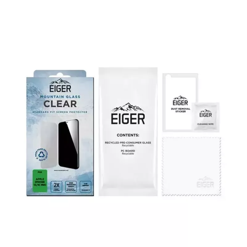 Ekrāna aizsargstikls EIGER Mountain Glass Clear iPhone 15/15 Pro rūdīts stikls