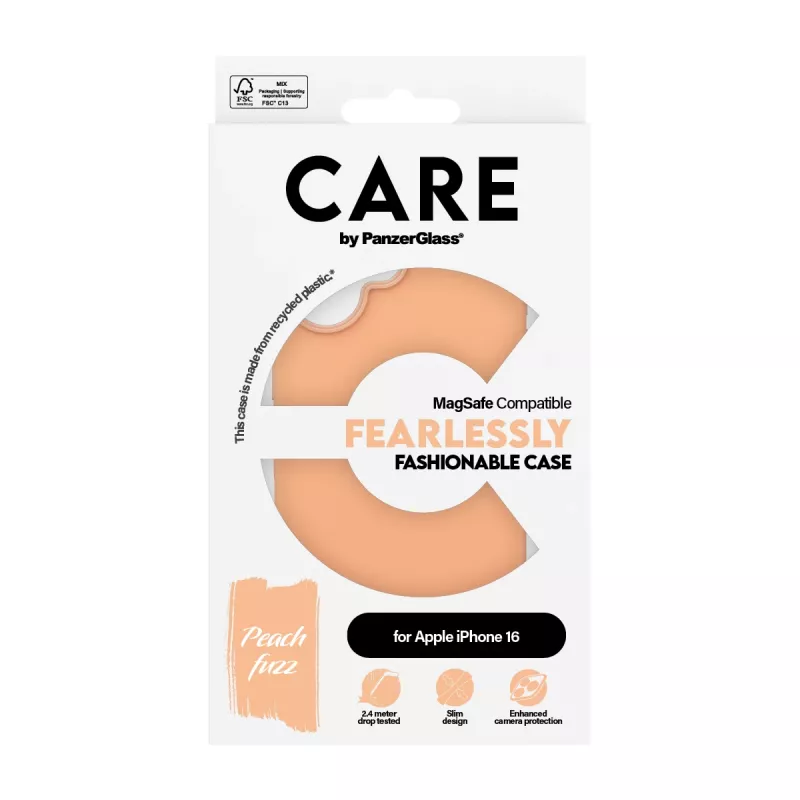 Cover PanzerGlass CARE by ® moderns vāciņš Peachy w. MagSafe iPhone 16 Transparent