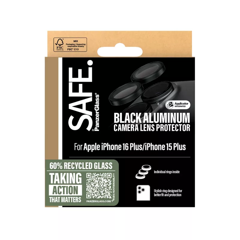 PanzerGlass SAFE. by ® Kameras objektīva aizsargs melns iPhone 16 | 16 Plus