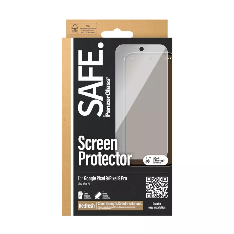 Ekrāna aizsargs PanzerGlass SAFE. by ® Google Pixel 9 | 9 Pro īpaši plata pielāgošanās pret skrāpējumiem un triecieniem izturīgs