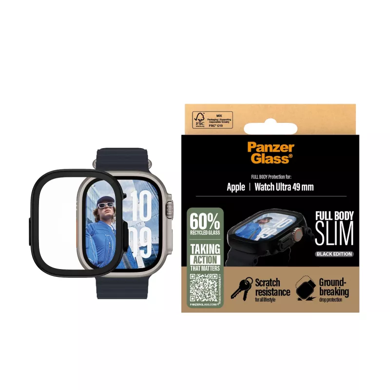 PanzerGlass® pilna korpusa plāns melns vāciņš Apple Watch Ultra 3 | Ultra 2 | Ultra | 49mm