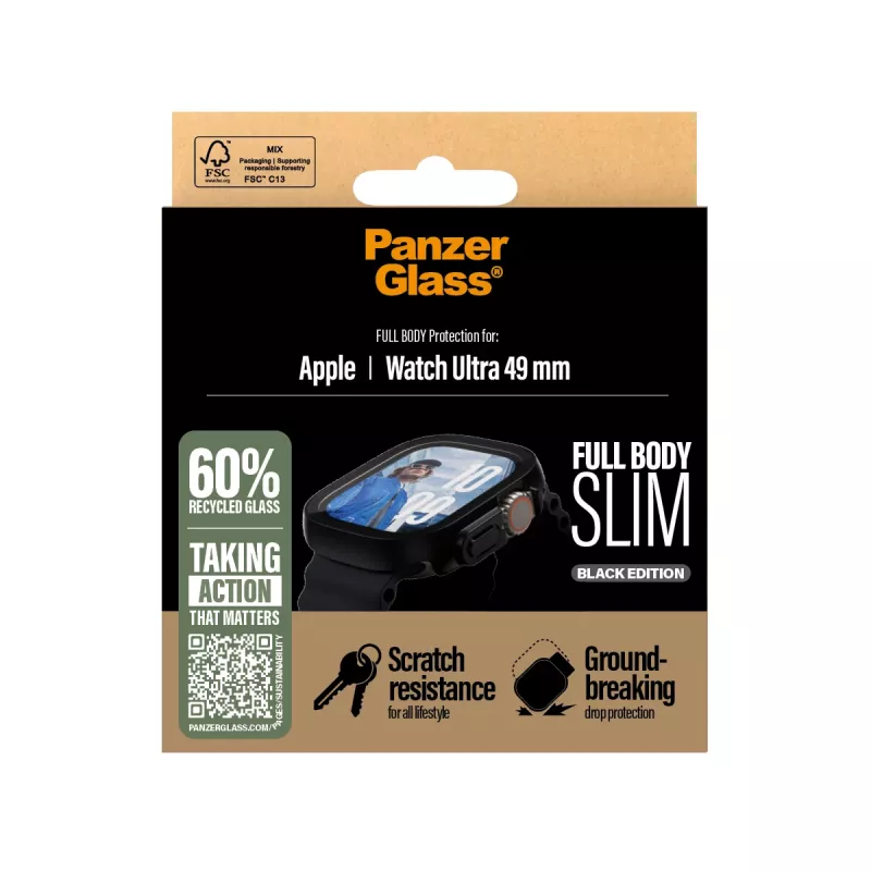 PanzerGlass® pilna korpusa plāns melns vāciņš Apple Watch Ultra 3 | Ultra 2 | Ultra | 49mm