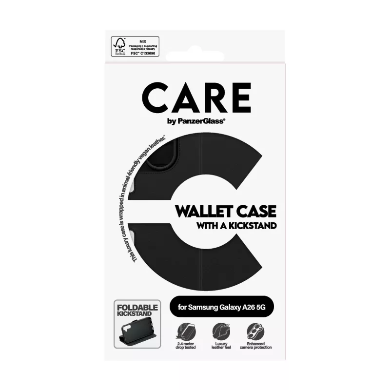 Maciņveida vāciņš PanzerGlass Samsung Galaxy A26 5G melns ar statīvu