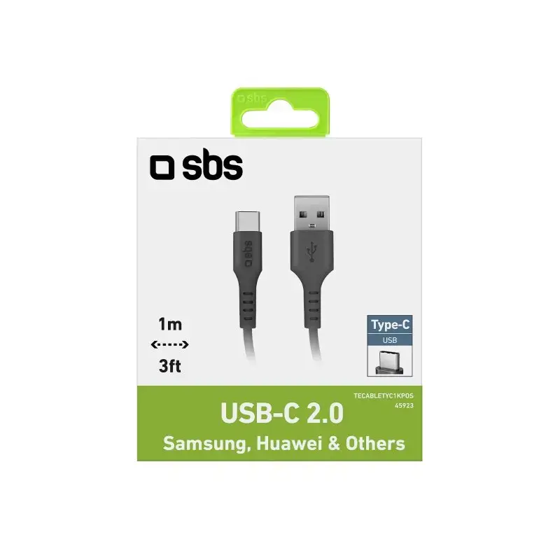 USB kabelis SBS Mobile TECABLETYC1KPOS — USB A uz USB C, USB 2.0, 1 m, Melns