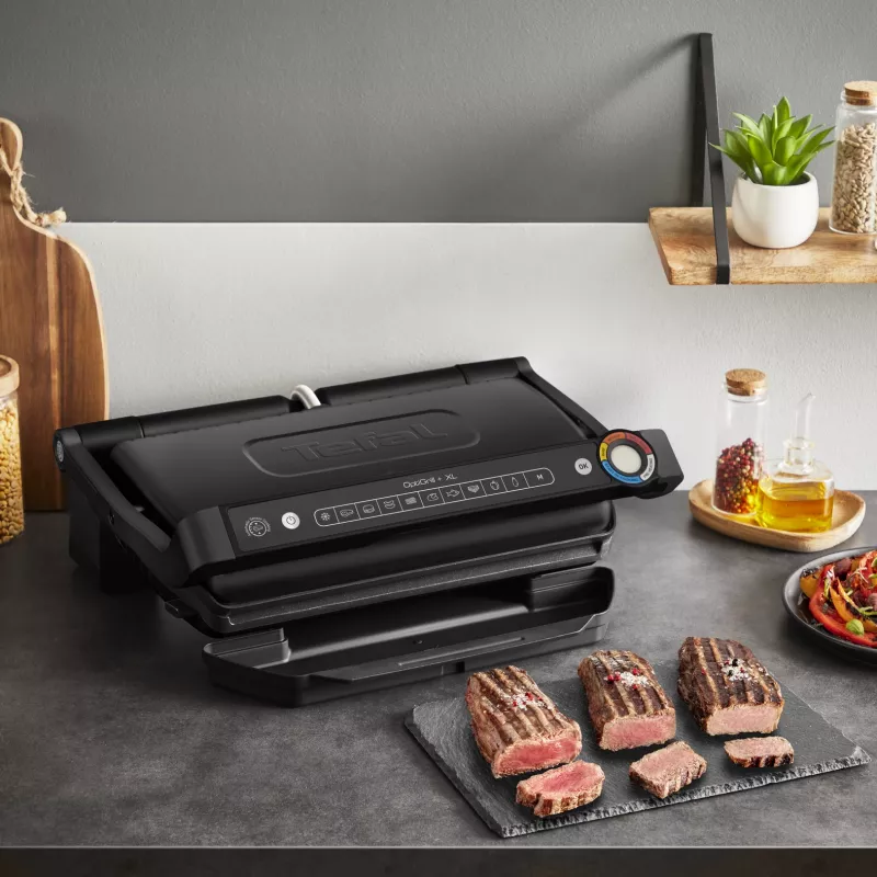 Kontaktgrils Tefal Optigrill+ XL GC727810 2000 W, taisnstūrveida, regulējams termostats, melns, 445×365×175 mm
