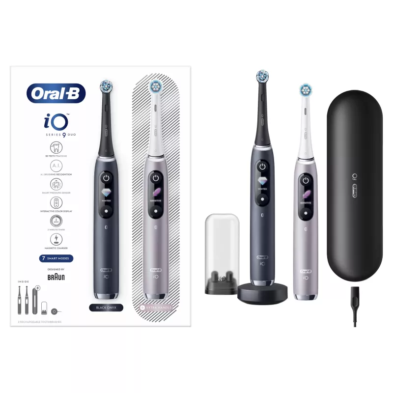 Rotējošā-svārstīgā zobu birste Oral-B iO 80363731 Melna Sudraba Pieaugušajiem Smaganu kopšana Jutīgiem zobiem Balināšana