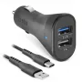 Automašīnas lādētāja komplekts SBS Mobile USB-Type-C, 2× USB 2.0 pieslēgvietas, 1 m kabelis, 12 W, 12/24 V ieeja, melns