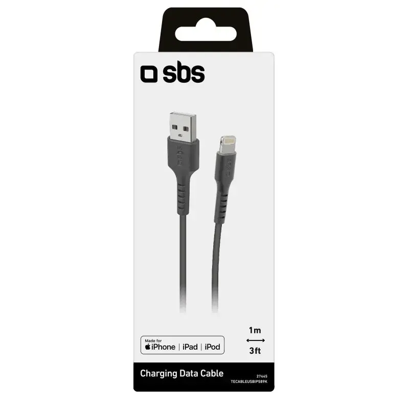 Lightning uz USB A kabelis SBS Mobile TECABLEUSBIP589K – 1 m, USB 2.0, melns