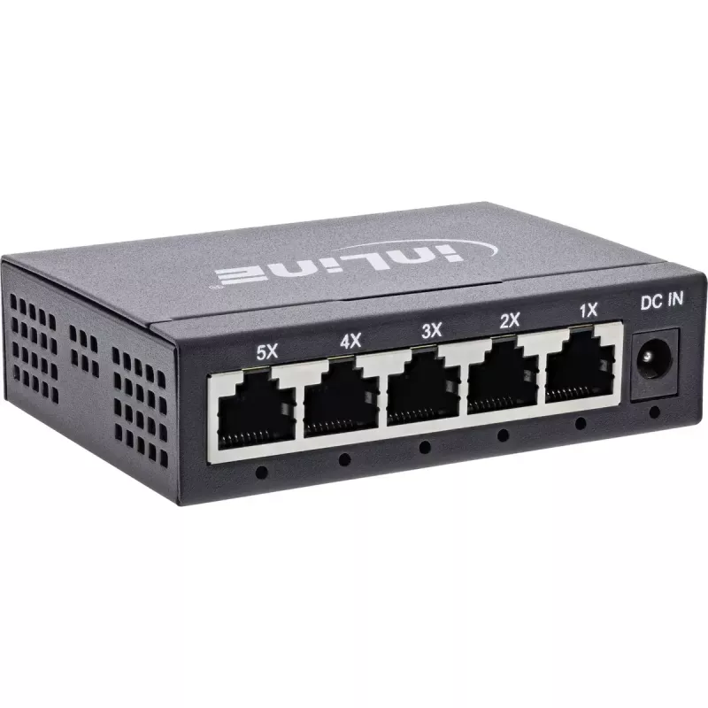 InLine Gigabit tīkla komutators 5 portu, 1 Gb/s, galddators, metāla korpuss, bez ventilatora