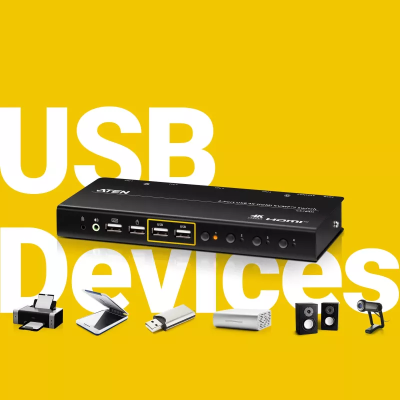 ATEN 4-portu USB 4K HDMI KVMP slēdzis USB tastatūra pele video