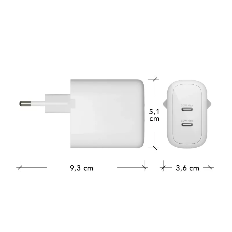 dbramante1928 re-charge Pro - EU sienas lādētājs - 2x USB-C 30W - W
