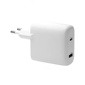 d bramante re-charge Pro EU lādētājs – iekštelpu maiņstrāva 110–240 V, USB‑C 65 W + USB‑A 18 W, balts