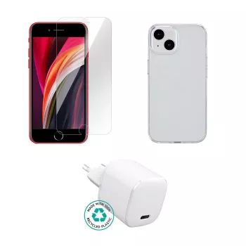 Mobilās ierīces lādētājs eSTUFF ES-KIT-IPHSE(2022) Iekštelpu maiņstrāvas caurspīdīgs balts USB Type-C