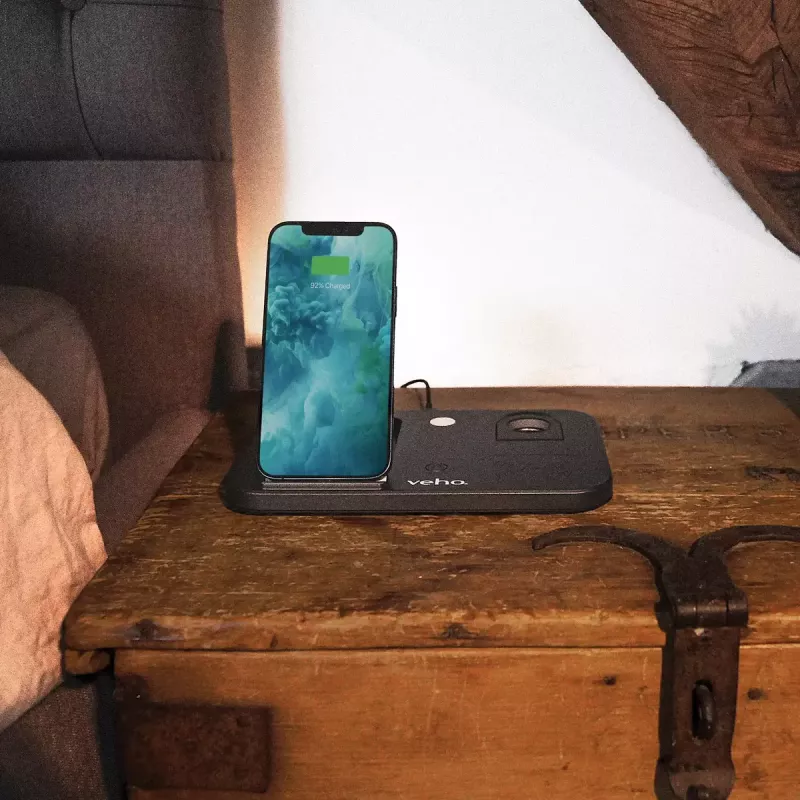 Veho DS-7 Qi bezvadu vairāku ierīču uzlādes stacija Sudraba USB Type-C 10W