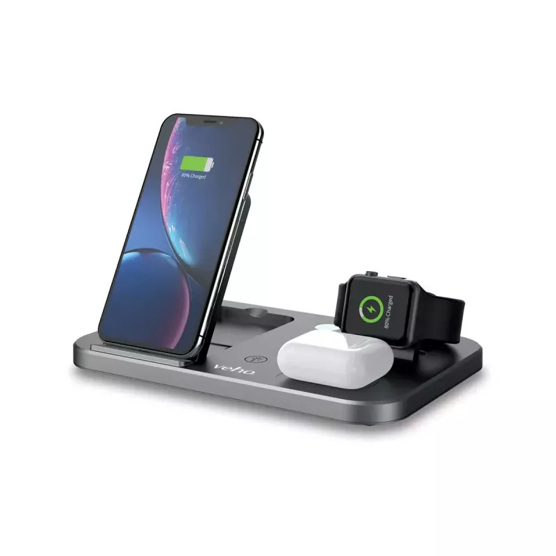 Veho DS-7 Qi bezvadu vairāku ierīču uzlādes stacija Sudraba USB Type-C 10W