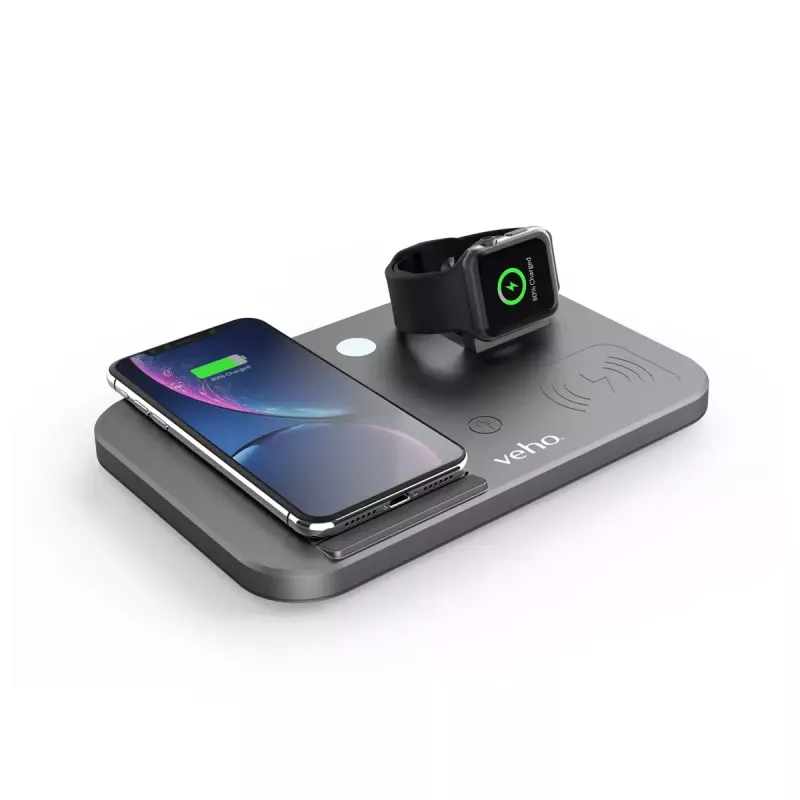 Veho DS-7 Qi bezvadu vairāku ierīču uzlādes stacija Sudraba USB Type-C 10W