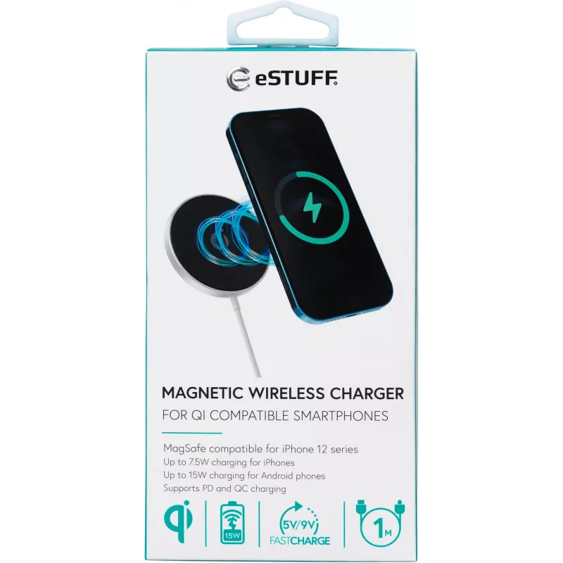eSTUFF ES638100 mobilo ierīču lādētājs Viedtālrunis Alumīnijs Maiņstrāva Bezvadu uzlāde Ātrā uzlāde Iekštelpu